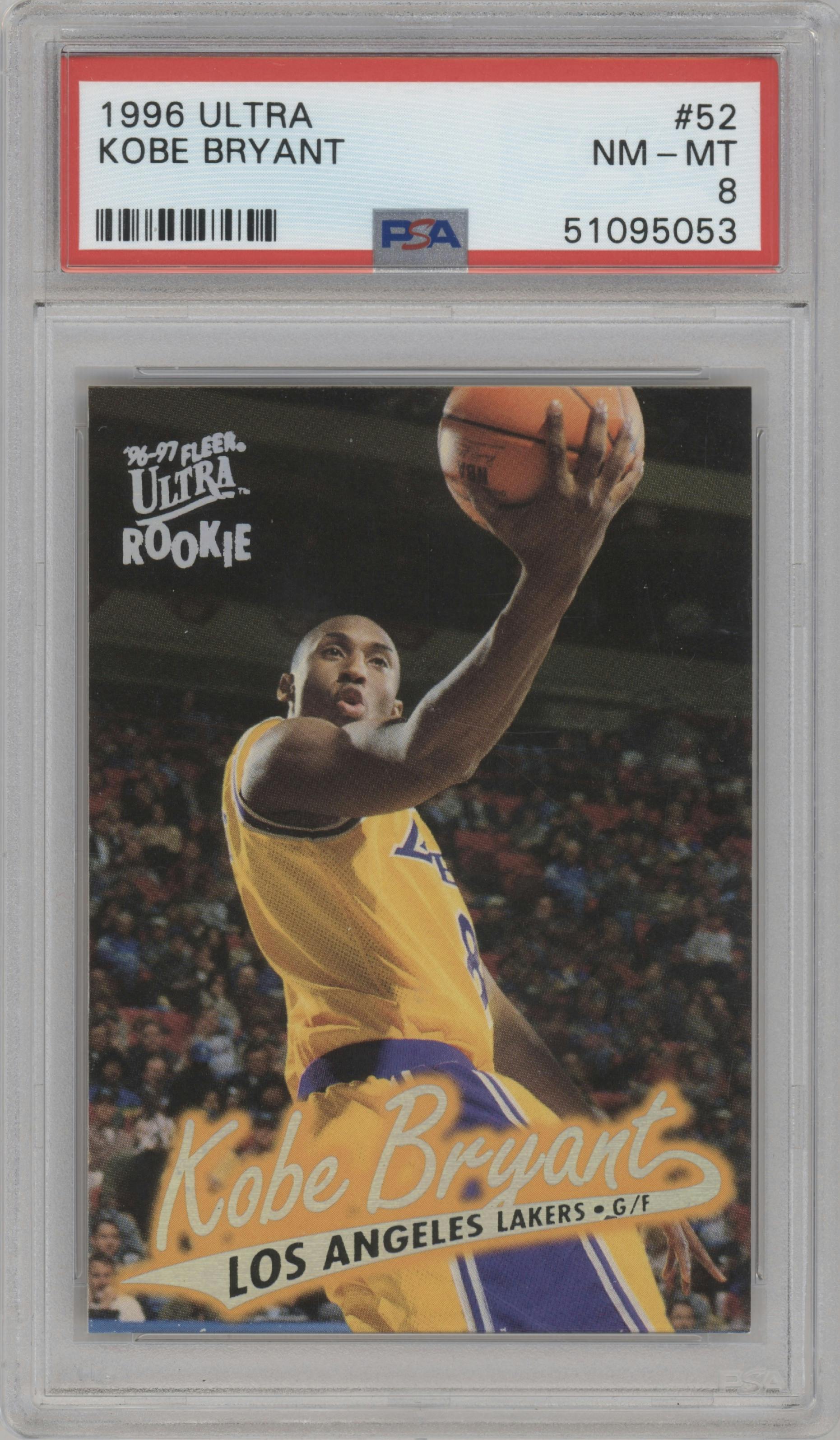 Kobe Bryant from the 1996-97 Fleer Ultra set graded by PSA and given an overall grade of 8.