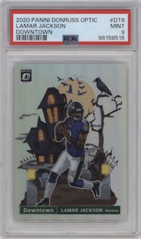 Lamar Jackson from the 2020 Panini Donruss Optic set graded by PSA and given an overall grade of 9.