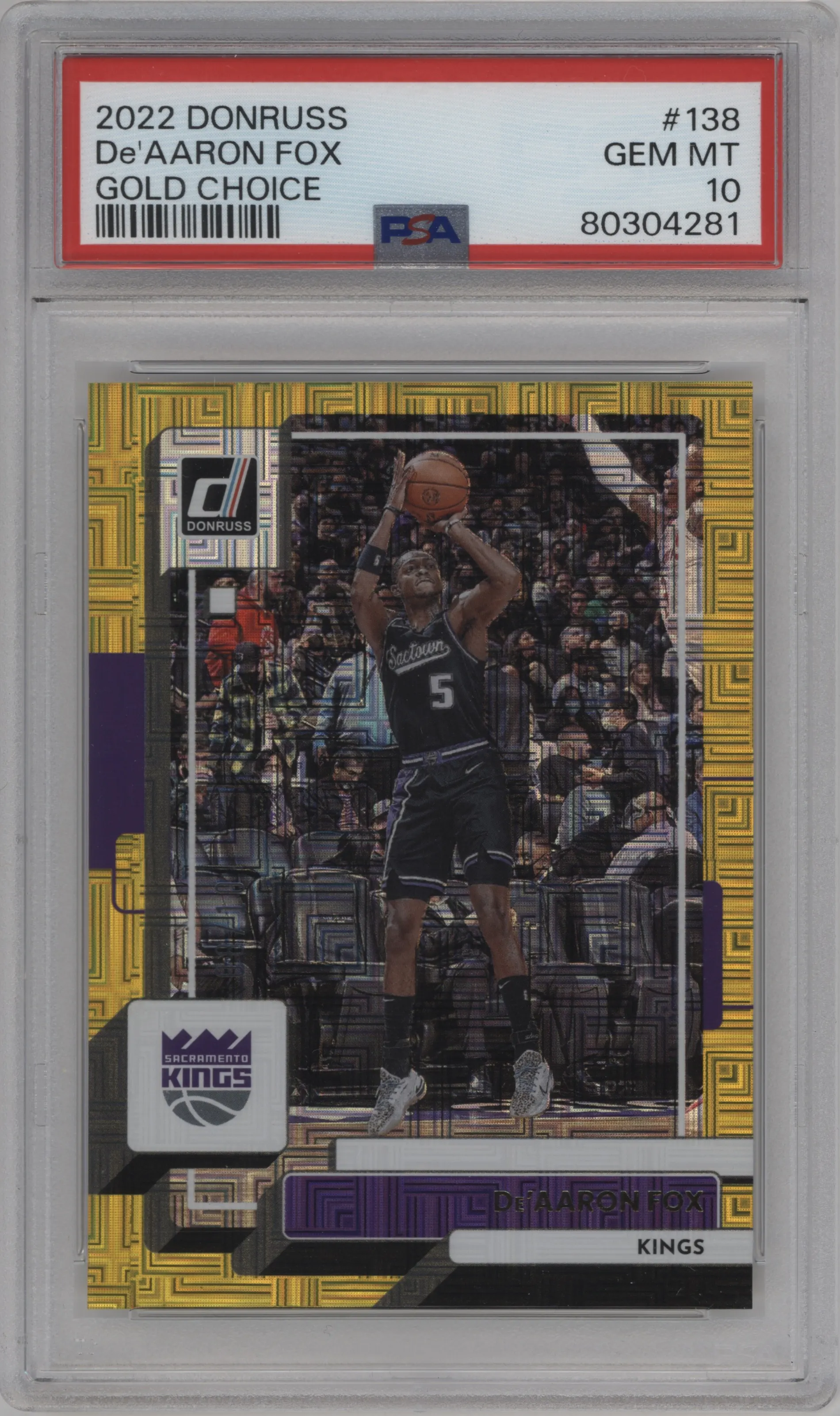 2022 Panini Donruss De'Aaron Fox Choice Gold #138 PSA 10