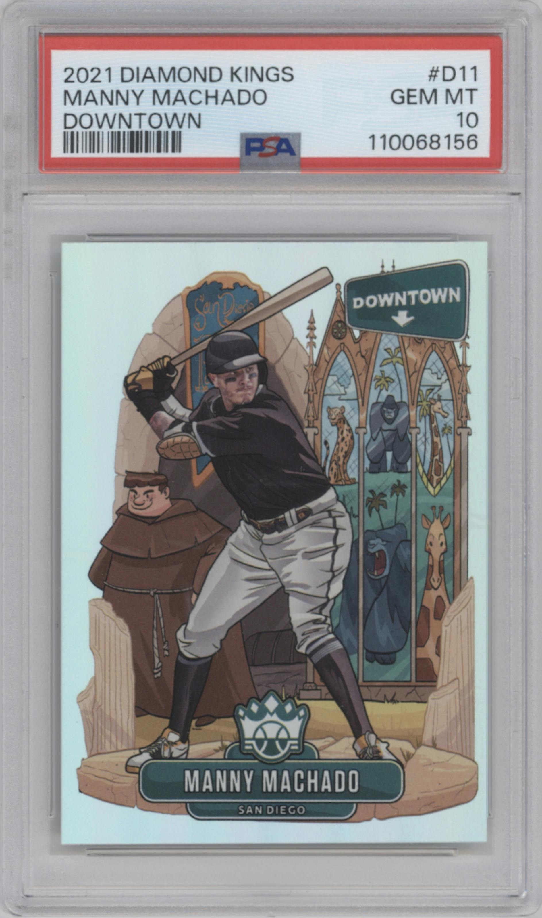 Manny Machado from the 2021 Panini Diamond Kings set graded by PSA and given an overall grade of 10.