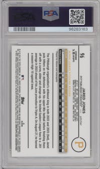 Jared Jones from the 2024 Topps Chrome set featuring a Gold Raywave Refractor parallel graded by PSA and given an overall grade of 10.
