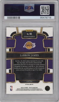 LeBron James from the 2023-24 Panini Select set featuring a Tiger parallel graded by PSA and given an overall grade of 10.