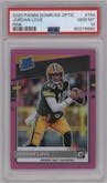 Jordan Love from the 2020 Panini Donruss Optic set featuring a Pink parallel graded by PSA and given an overall grade of 10.