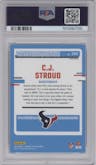 C.J. Stroud from the 2023 Donruss Optic set featuring a Holo parallel graded by PSA and given an overall grade of 10.