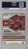 Patrick Mahomes II from the 2021 Panini Mosaic set featuring a Reactive Orange parallel graded by PSA and given an overall grade of 10.
