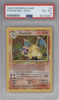 Charizard from the 1999 Pokemon set graded by PSA and given an overall grade of 6.