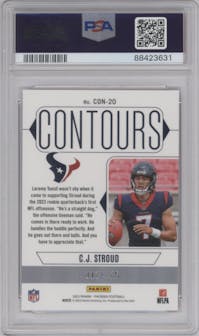 C.J. Stroud from the 2023 Panini Phoenix set featuring a Pink parallel graded by PSA and given an overall grade of 10.
