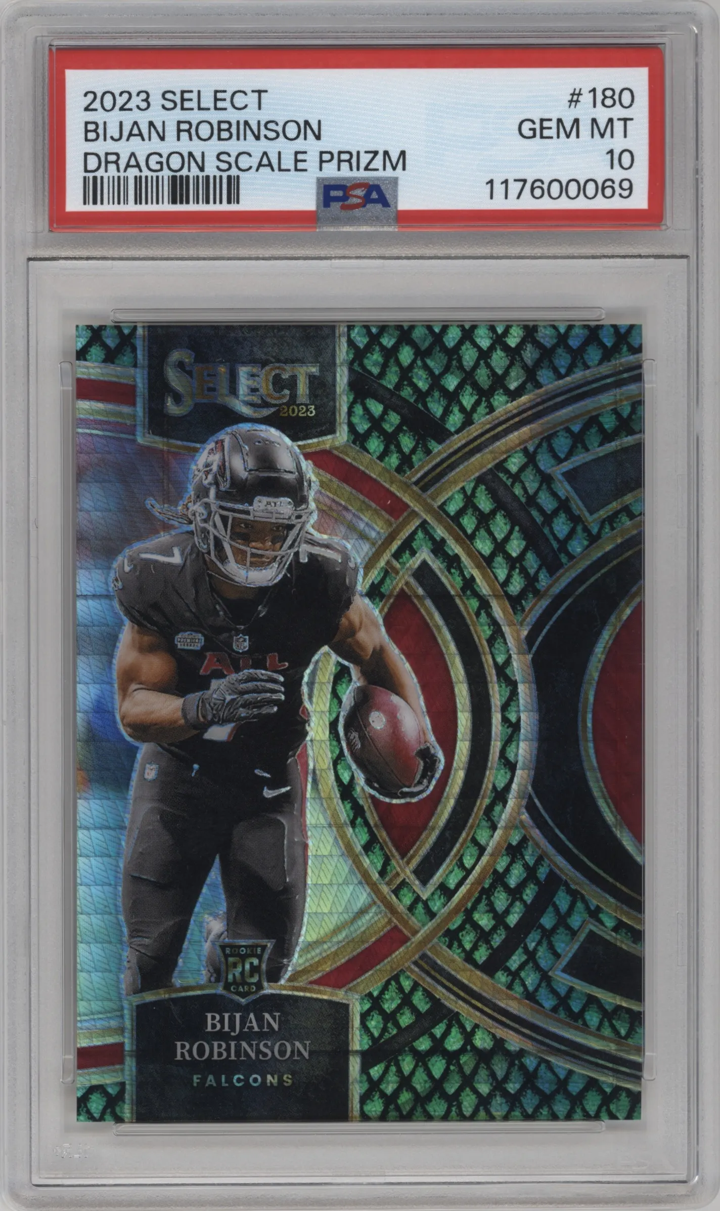2023 Panini Select Pre.Lvl. Bijan Robinson Dragon Scale #180 PSA 10