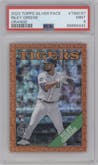 Riley Greene from the 2023 Topps Silver Pack set featuring a Orange Refractor parallel graded by PSA and given an overall grade of 9.