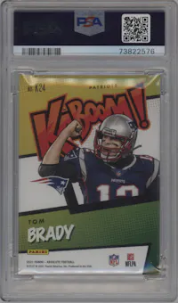 Tom Brady from the 2021 Panini Absolute set graded by PSA and given an overall grade of 9.