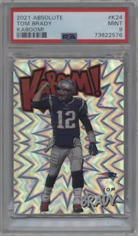 Tom Brady from the 2021 Panini Absolute set graded by PSA and given an overall grade of 9.