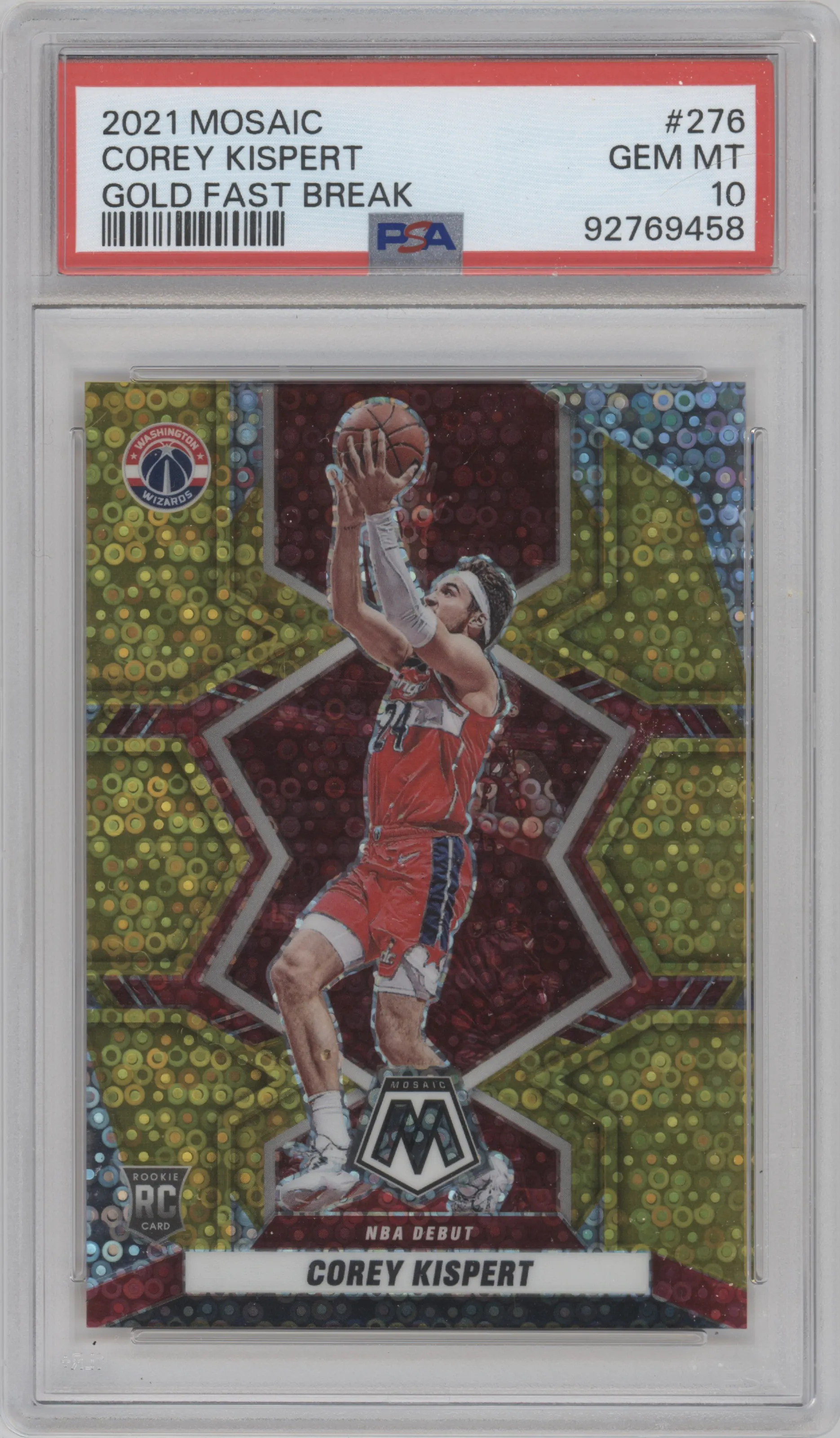 2021 Panini Mosaic Corey Kispert Fast Break Gold #276 PSA 10