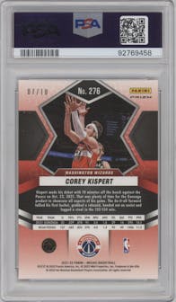Corey Kispert from the 2021-22 Panini Mosaic  set featuring a Fast Break Gold parallel graded by PSA and given an overall grade of 10.