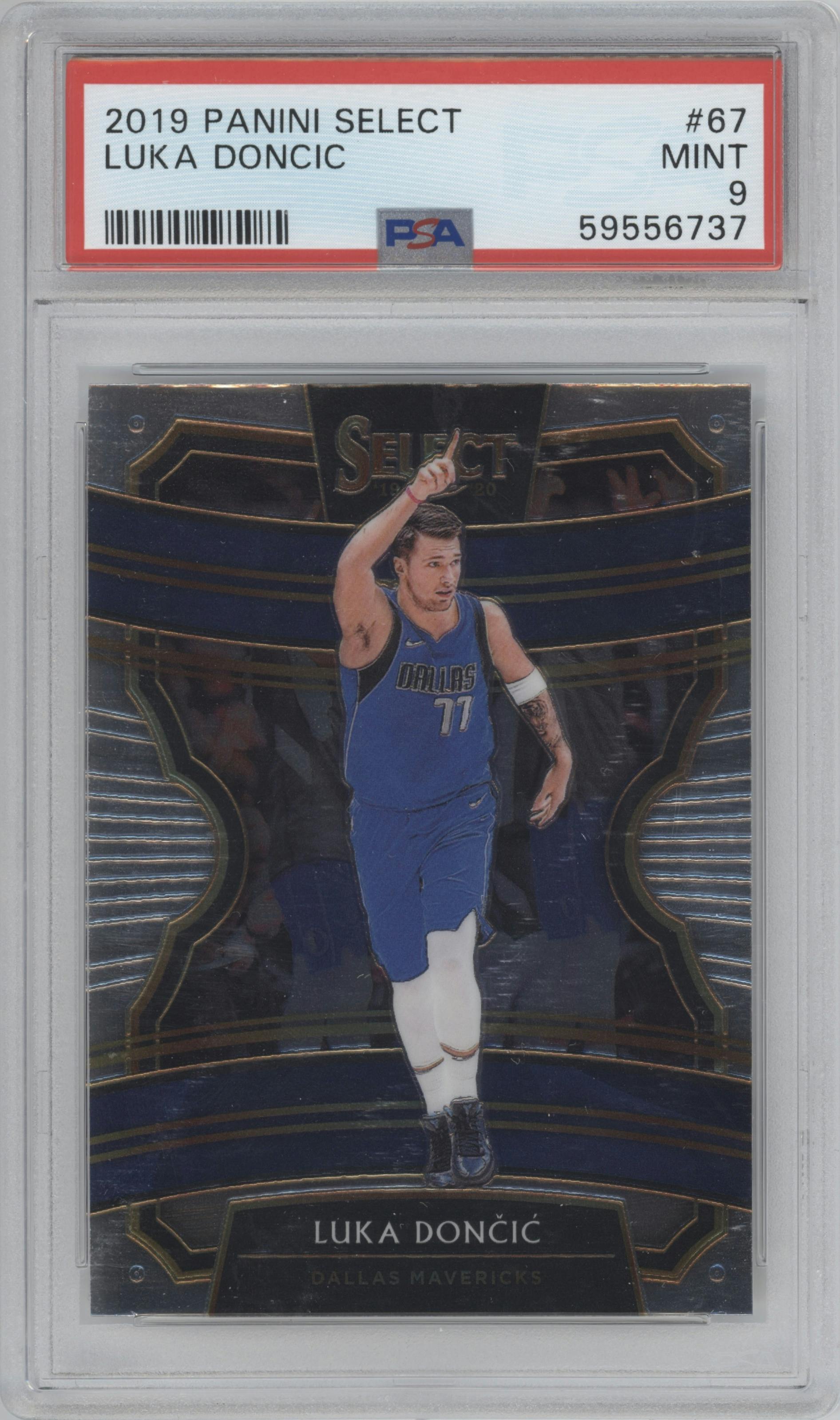 Luka Doncic from the 2019-20 Panini Select set graded by PSA and given an overall grade of 9.