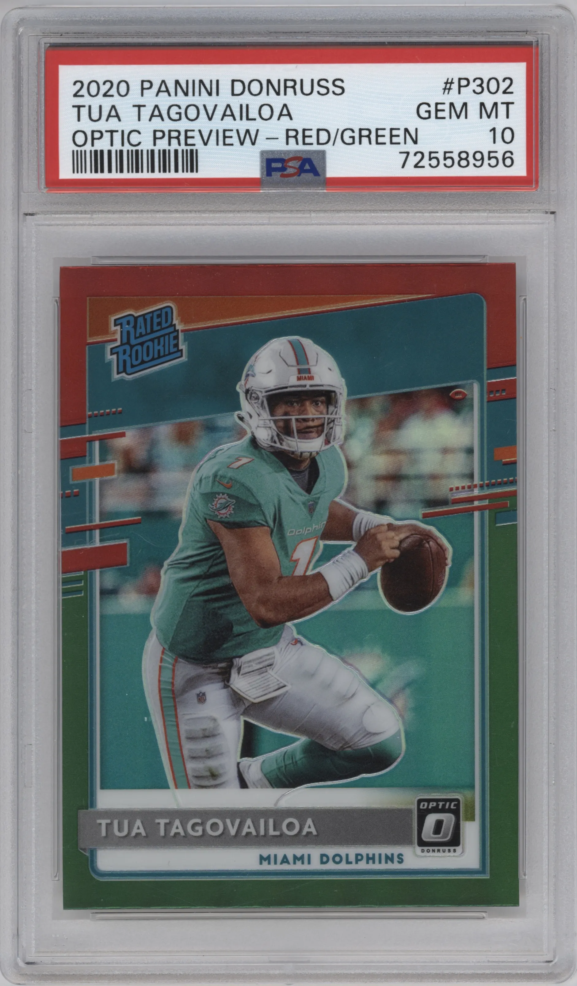 2020 Panini Donruss Optic Rtd.Rke. Tua Tagovailoa Red & Green PSA 10