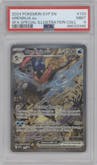 Greninja ex from the 2024 Pokemon SV set featuring a Shrouded Fable Greninja ex Special Illustration Collection parallel graded by PSA and given an overall grade of 9.