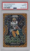 Jordan Love from the 2020 Panini Prizm set featuring a Lazer parallel graded by PSA and given an overall grade of 10.