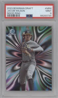 Jacob Wilson from the 2023 Bowman Draft set graded by PSA and given an overall grade of 9.