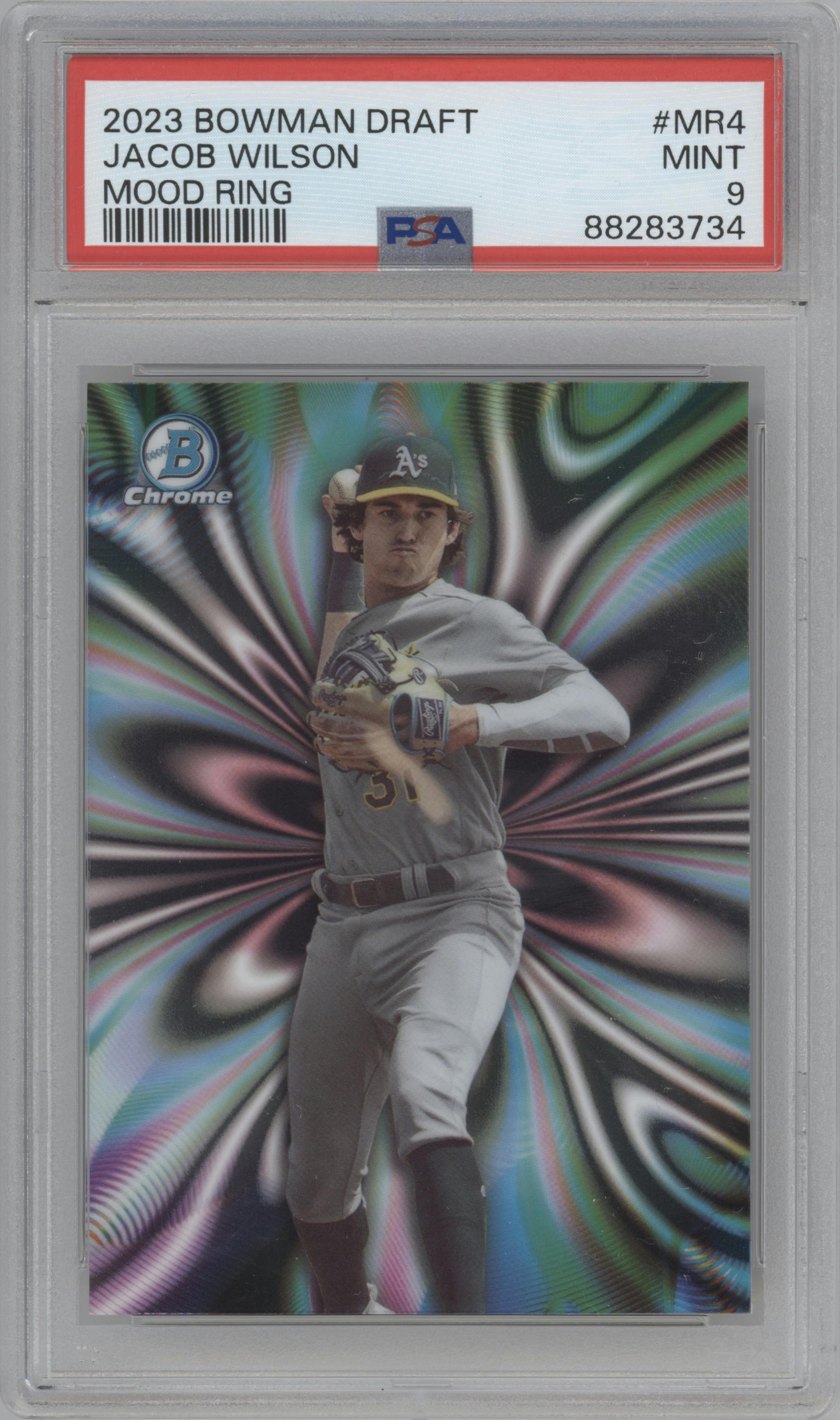 Jacob Wilson from the 2023 Bowman Draft set graded by PSA and given an overall grade of 9.