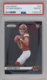 Jayden Daniels from the 2024 Panini Prizm set graded by PSA and given an overall grade of 10.