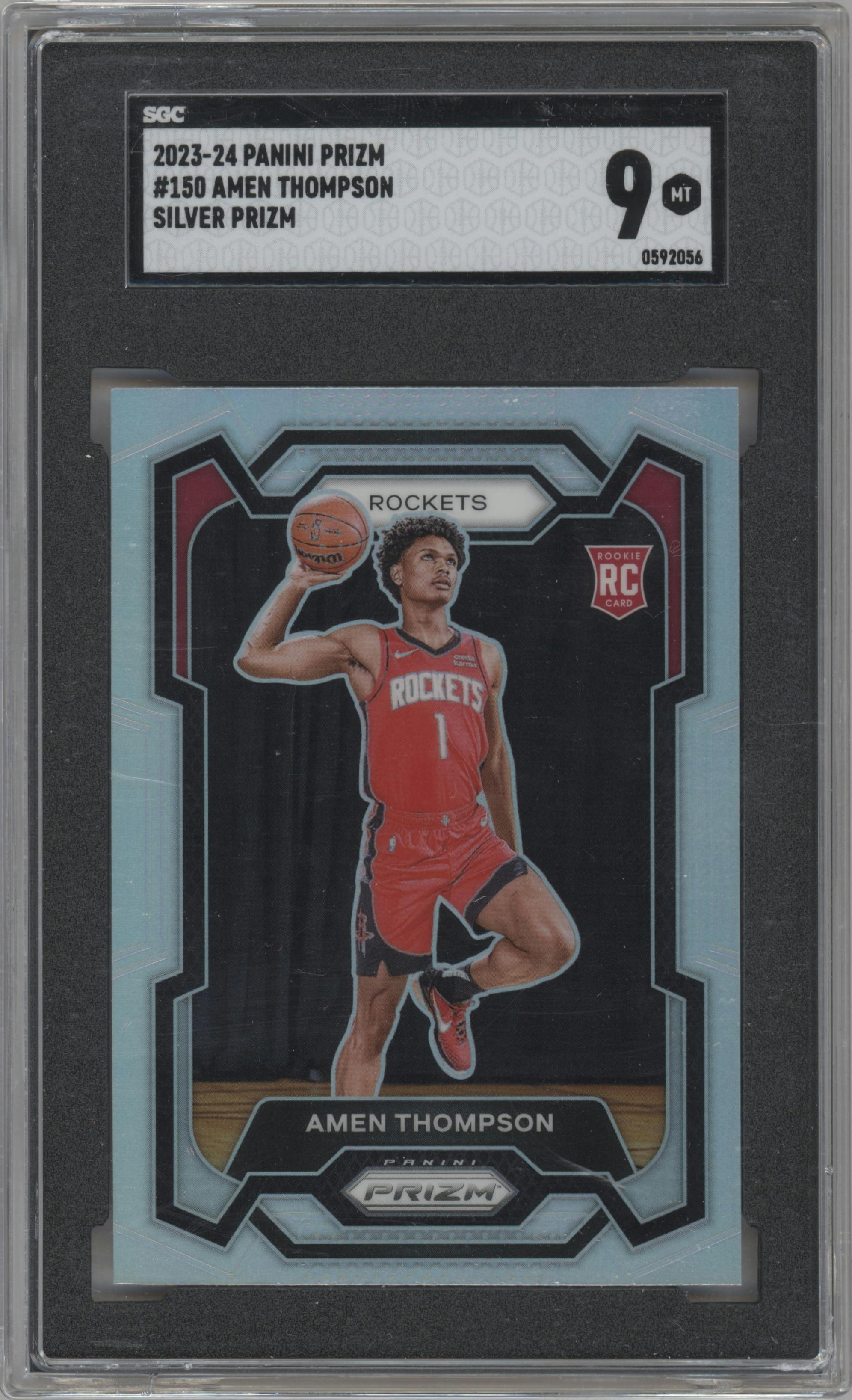 Amen Thompson from the 2023-24 Panini Prizm set featuring a Silver Prizm  parallel graded by SGC and given an overall grade of 9.