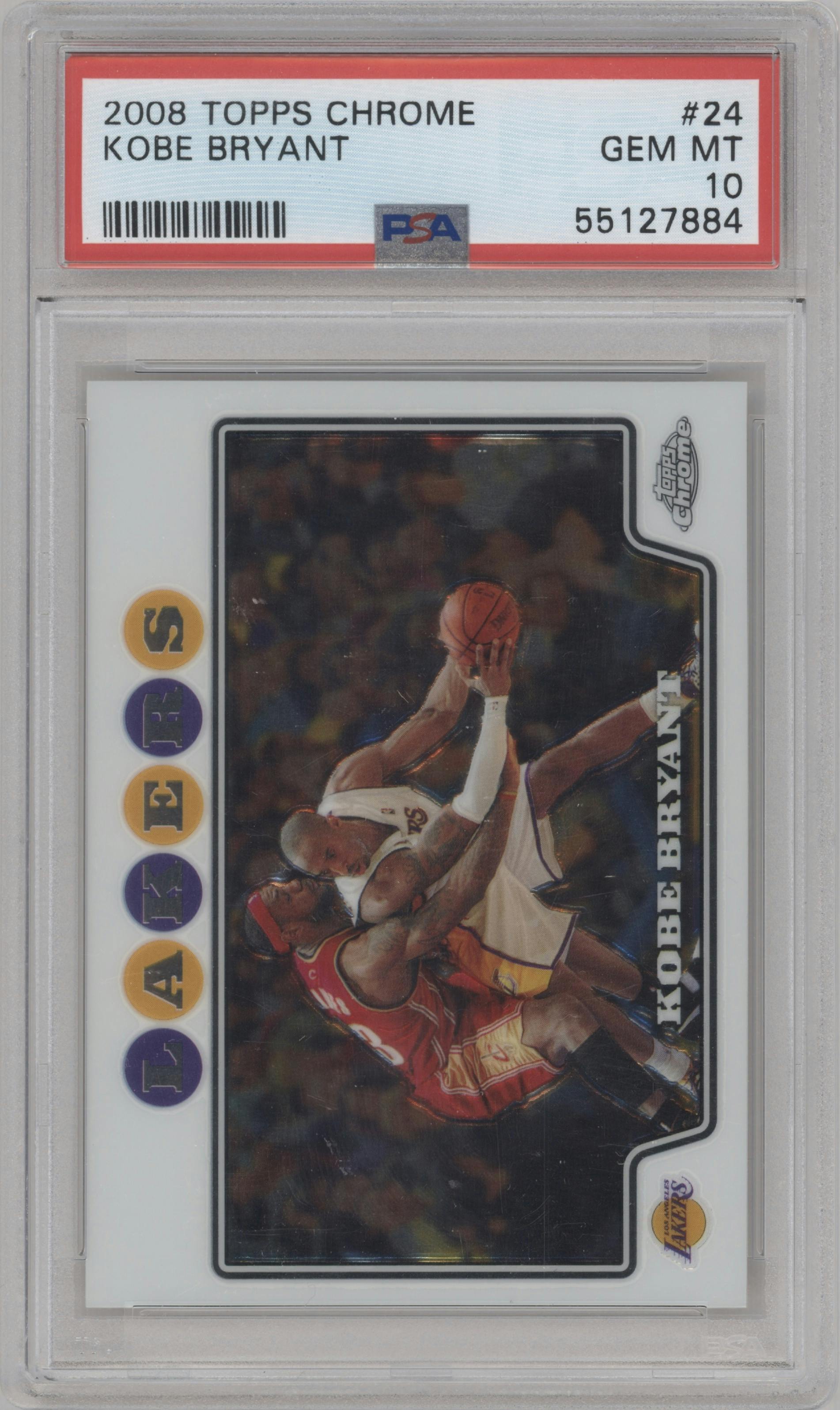 Kobe Bryant from the 2008-09 Topps Chrome  set graded by PSA and given an overall grade of 10.