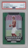 Jayden Daniels from the 2024 Panini Prizm set featuring a Green Prizm parallel graded by PSA and given an overall grade of 10.