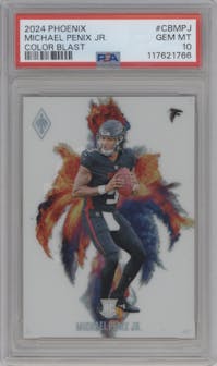 Michael Penix Jr. from the 2024 Panini Phoenix set graded by PSA and given an overall grade of 10.
