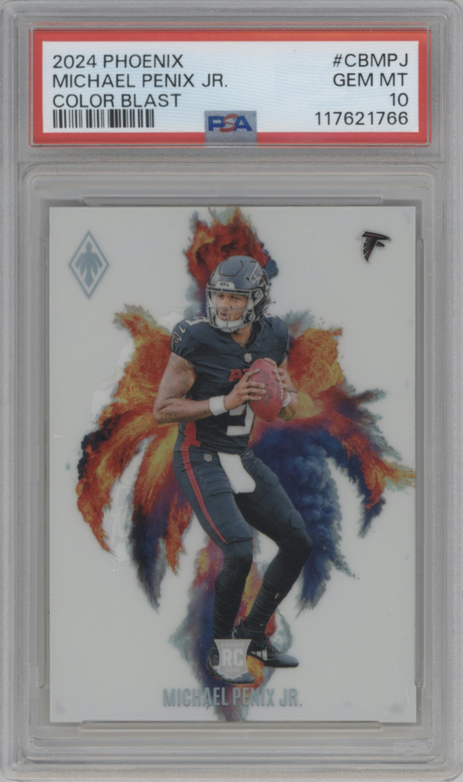 Michael Penix Jr. from the 2024 Panini Phoenix set graded by PSA and given an overall grade of 10.