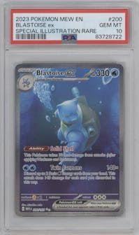 Blastoise ex from the 2023 Pokemon SV set graded by PSA and given an overall grade of 10.
