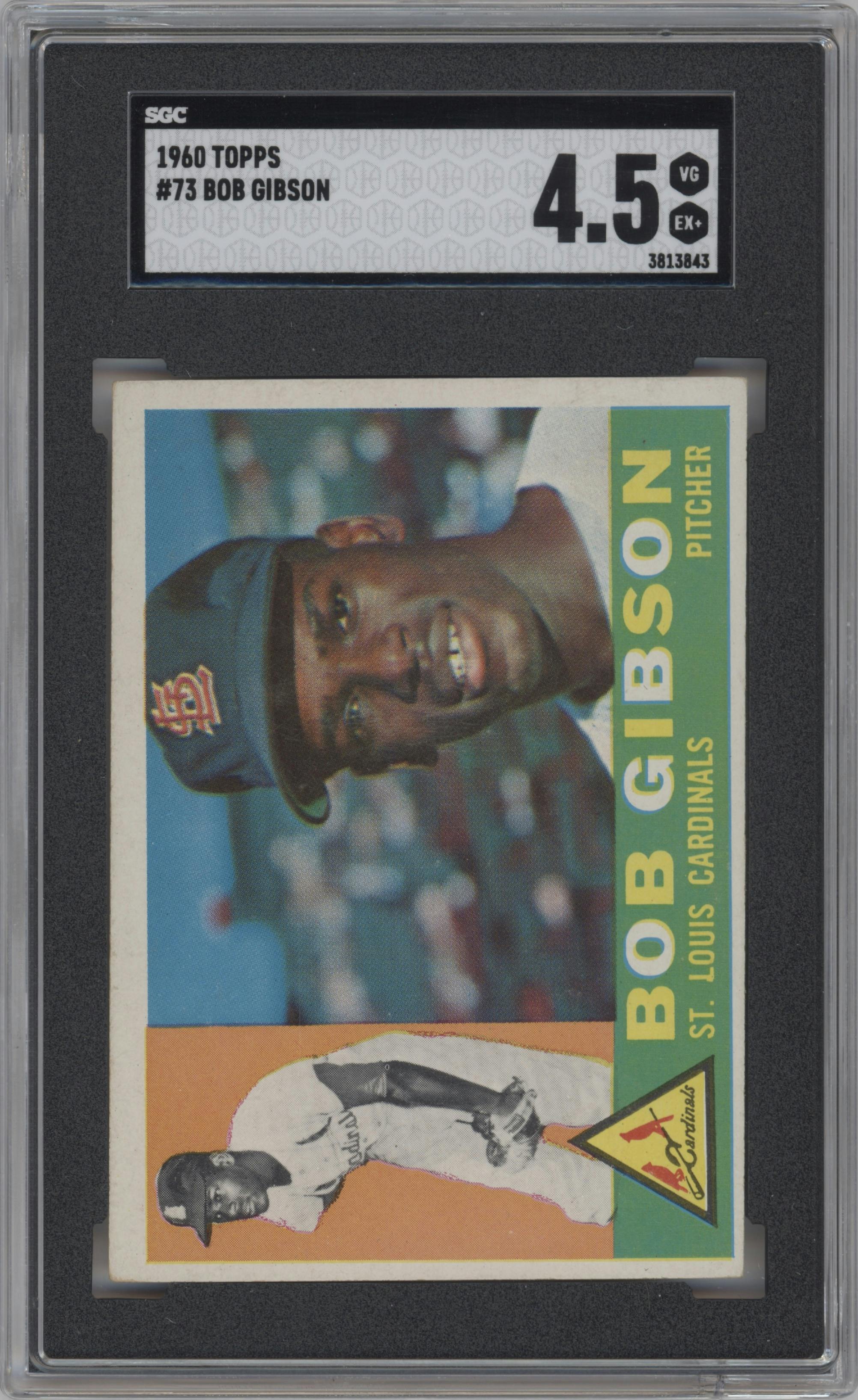 Bob Gibson from the 1960 Topps set graded by SGC and given an overall grade of 4.5.