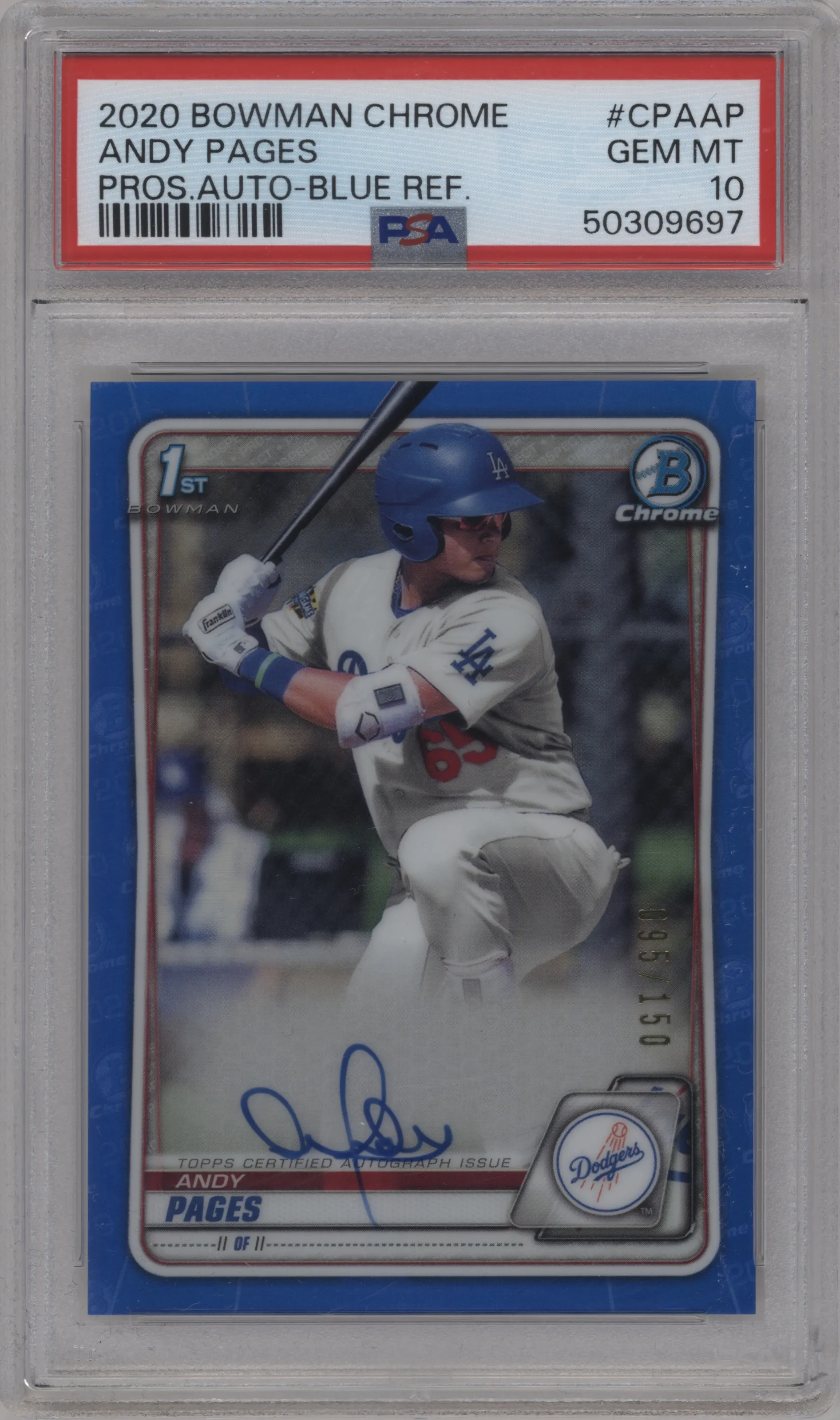 2020 Bowman Chrome Pros.Auto Andy Pages Blue Refractor #CPA-AP PSA 10