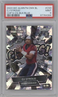 CJ Stroud from the 2023 Wild Card Alumination Limited Edition CJ Stroud Comix set featuring a Black/Blue parallel graded by PSA and given an overall grade of 9.