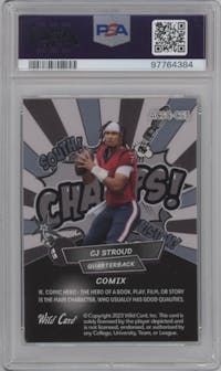 CJ Stroud from the 2023 Wild Card Alumination Limited Edition CJ Stroud Comix set featuring a Black/Blue parallel graded by PSA and given an overall grade of 9.