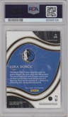 Luka Doncic from the 2020-21 Panini Select  set featuring a Gold Wave  parallel graded by PSA and given an overall grade of 9.