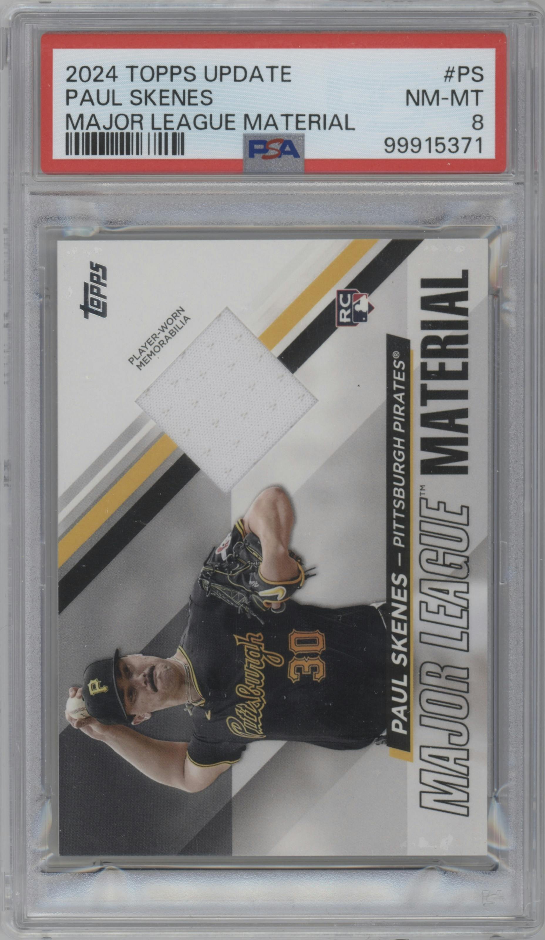 Paul Skenes from the 2024 Topps Update set graded by PSA and given an overall grade of 8.