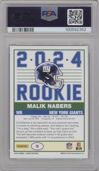 Malik Nabers from the 2024 Panini Score set graded by PSA and given an overall grade of 10.
