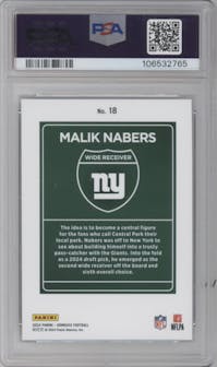 Malik Nabers  from the 2024 Donruss set graded by PSA and given an overall grade of 10.