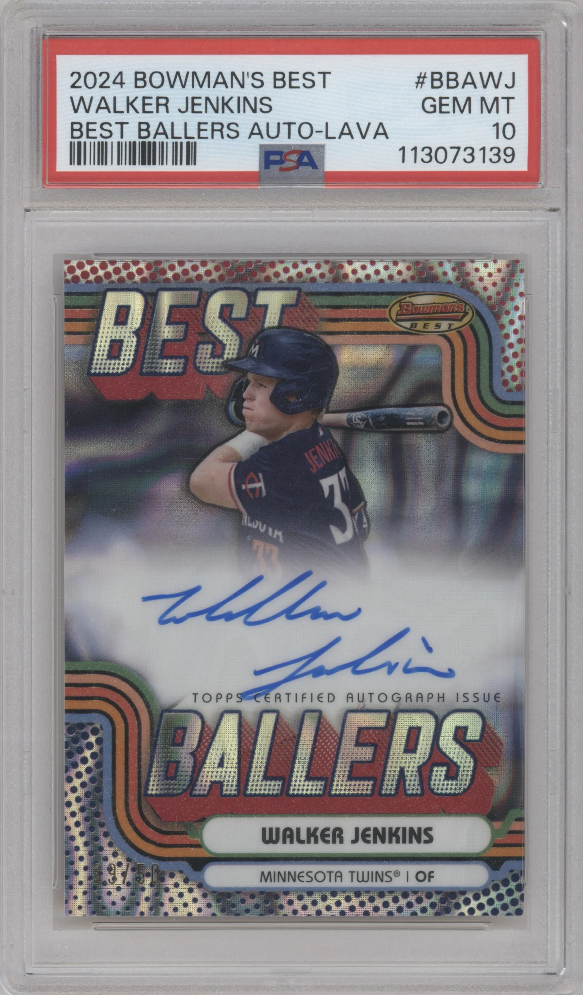 2024 Bowman's Best Best Ballers Auto Walker Jenkins Lava Refractor #BBA-WJ PSA 10