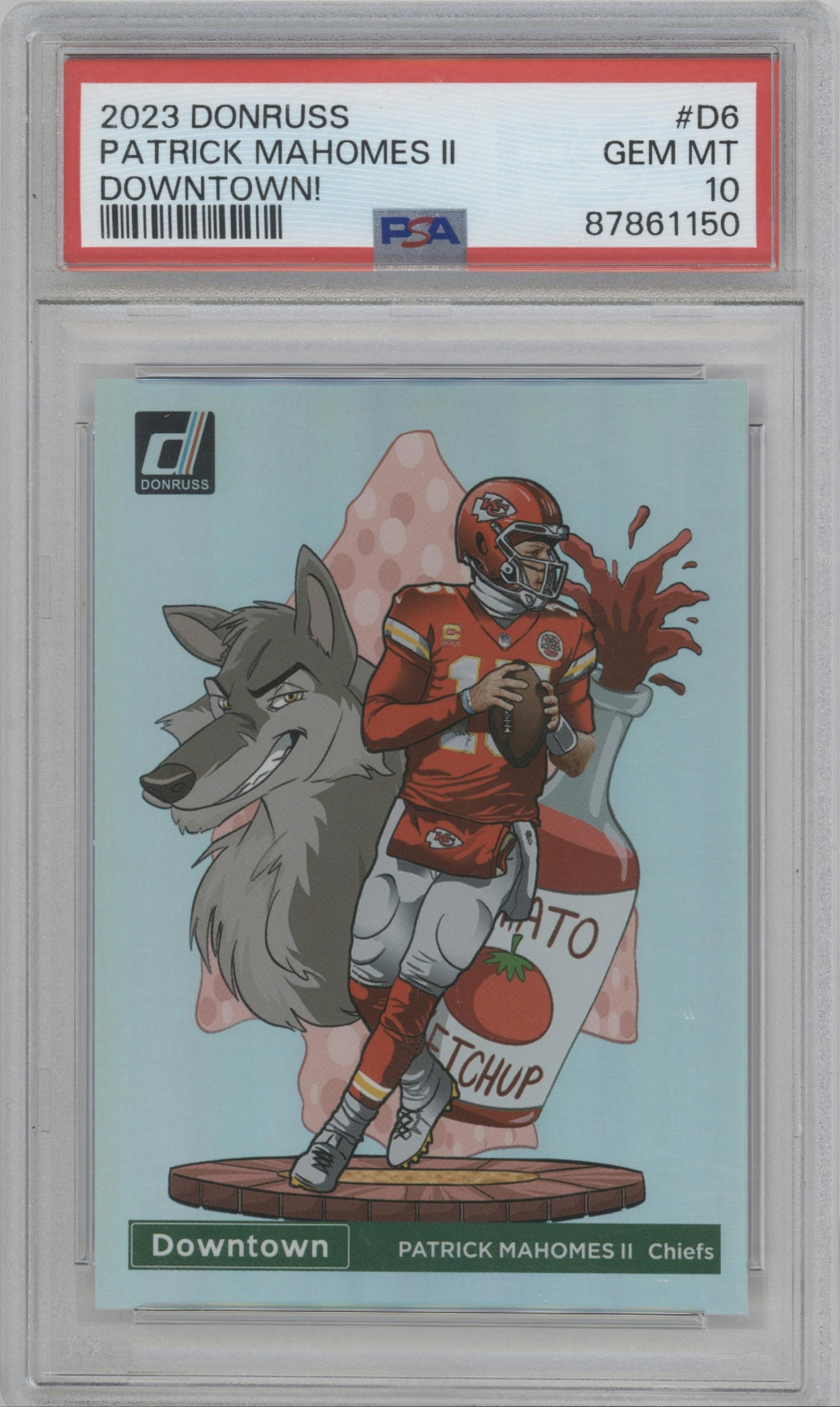 Patrick Mahomes II  from the 2023 Panini Donruss set graded by PSA and given an overall grade of 10.