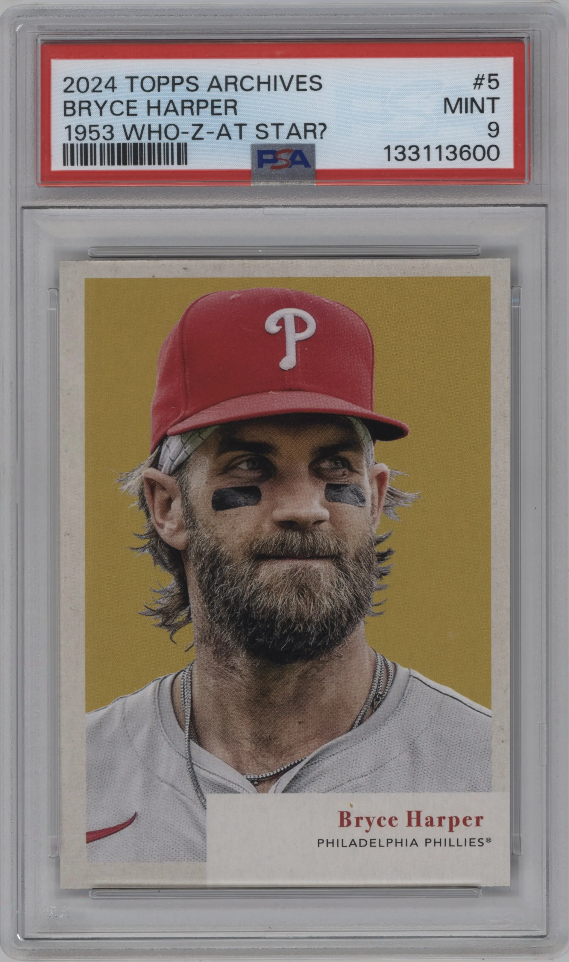 2024 Topps Archives 53 Who-Z At Star Bryce Harper #53W-5 PSA 9