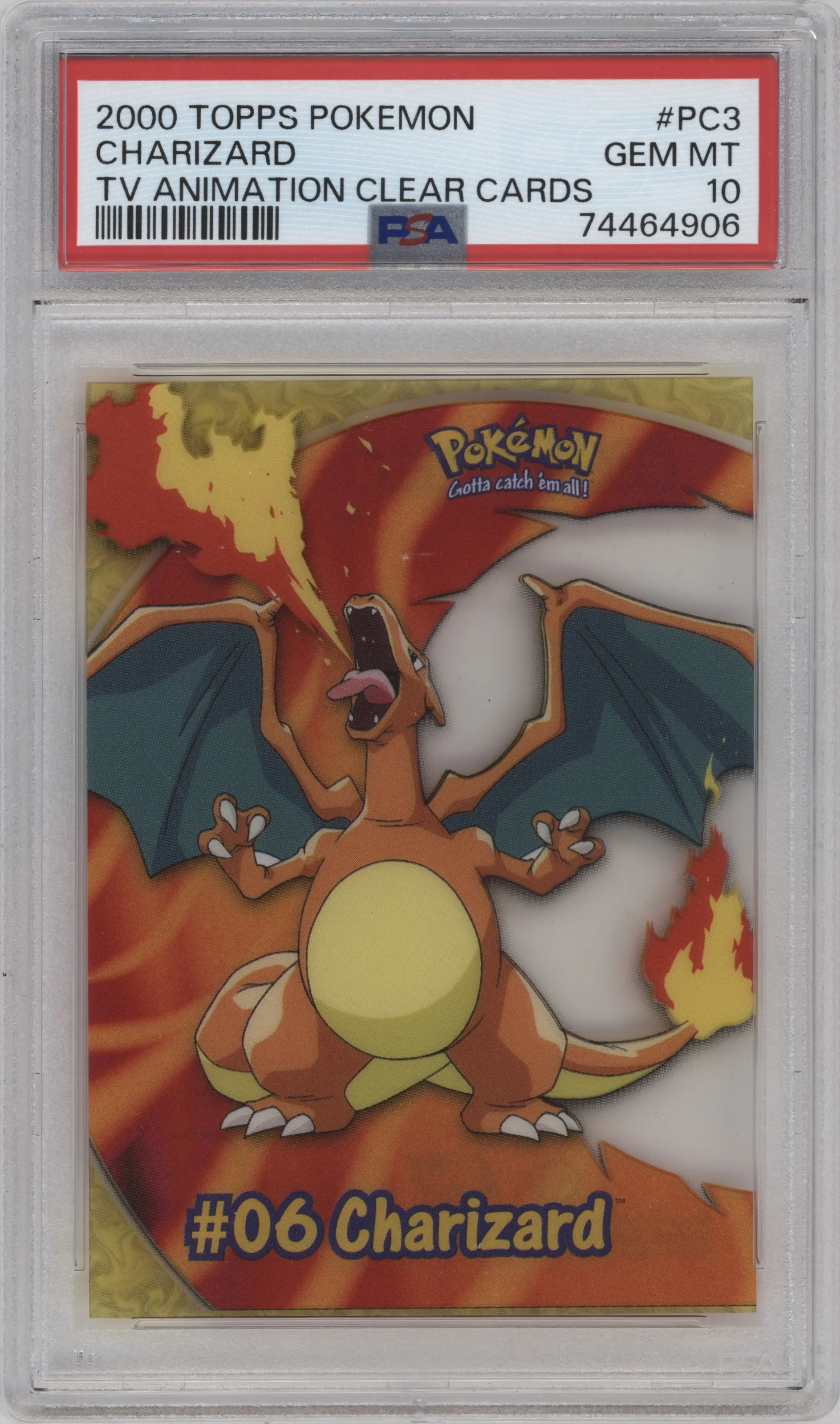 2000 Pokemon Topps TV Animation Clear Cards Charizard #PC3 PSA 10