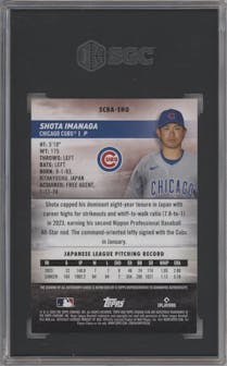 Shota Imanaga from the 2024 Topps Stadium Club set graded by SGC and given an overall grade of 9.5.