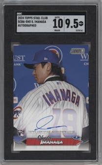 Shota Imanaga from the 2024 Topps Stadium Club set graded by SGC and given an overall grade of 9.5.