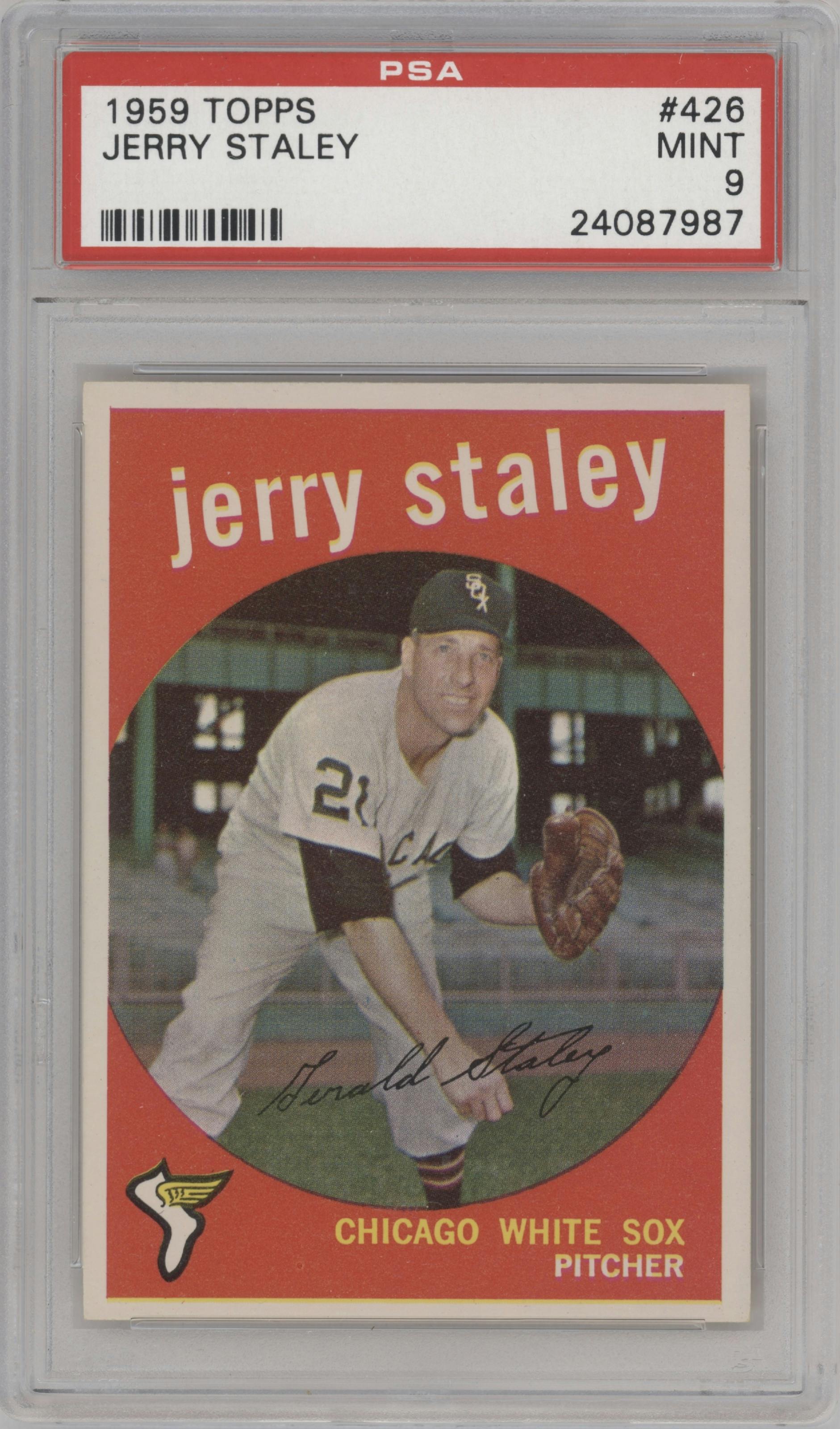Jerry Staley from the 1959 Topps set graded by PSA and given an overall grade of 9.