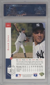 Derek Jeter from the 1993 Upper Deck SP set featuring a Foil parallel graded by PSA and given an overall grade of 6.