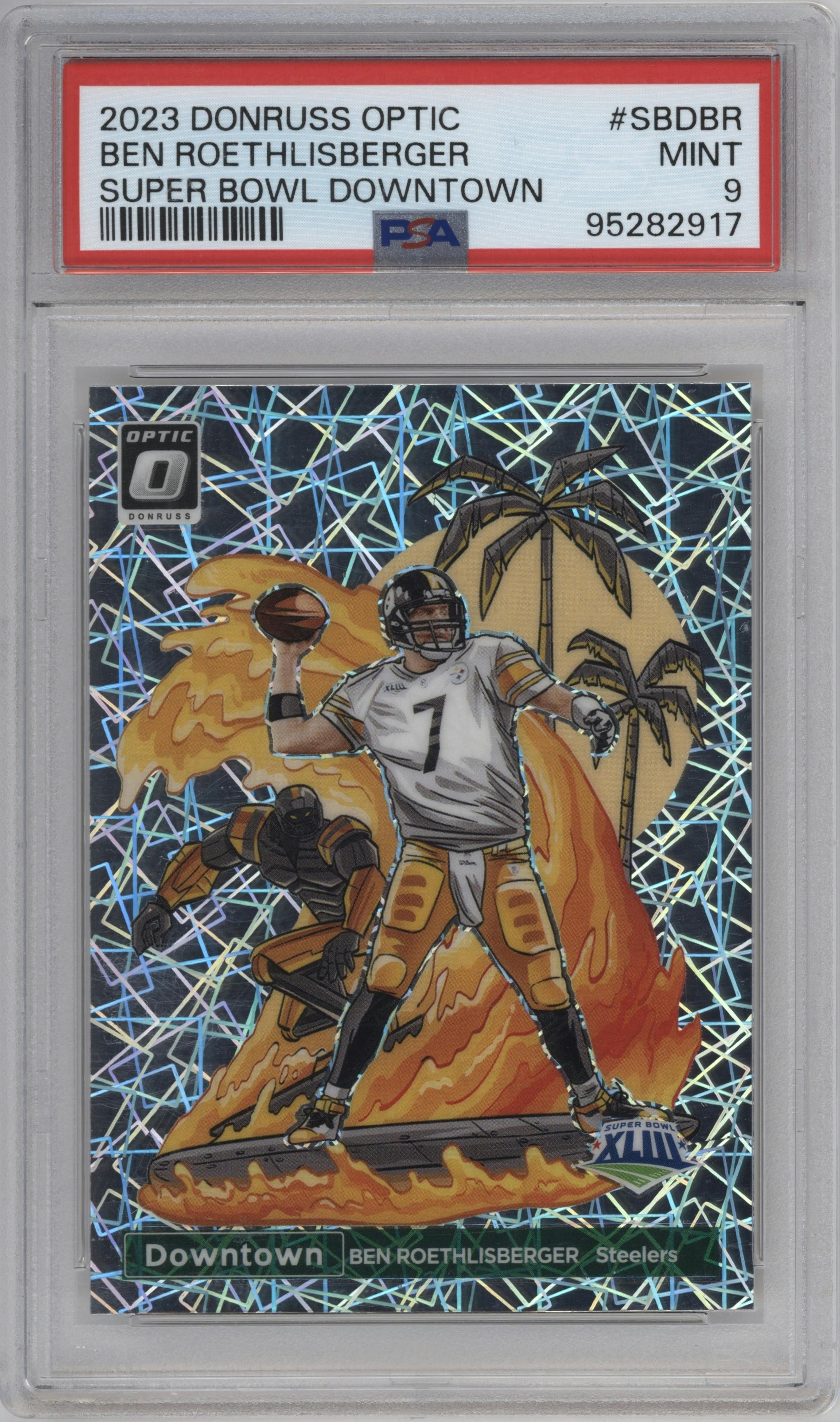 Ben Roethlisberger from the 2023 Donruss Optic set graded by PSA and given an overall grade of 9.