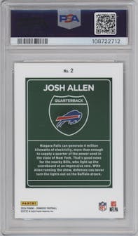 Josh Allen from the 2024 Donruss set graded by PSA and given an overall grade of 10.