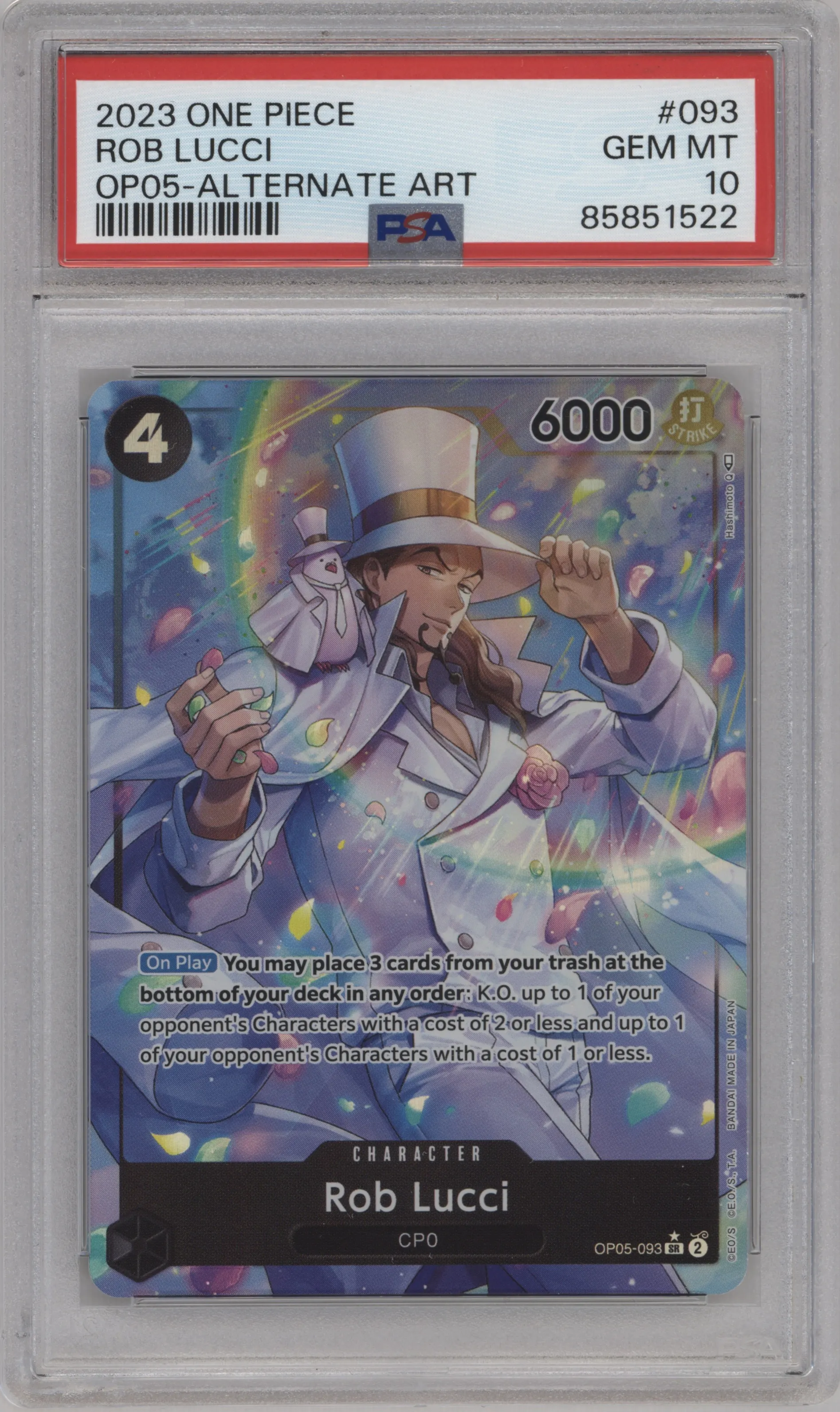 2023 One Piece Awakening of the New Era Rob Lucci Alternate Art SR #OP05-093 SR PSA 10