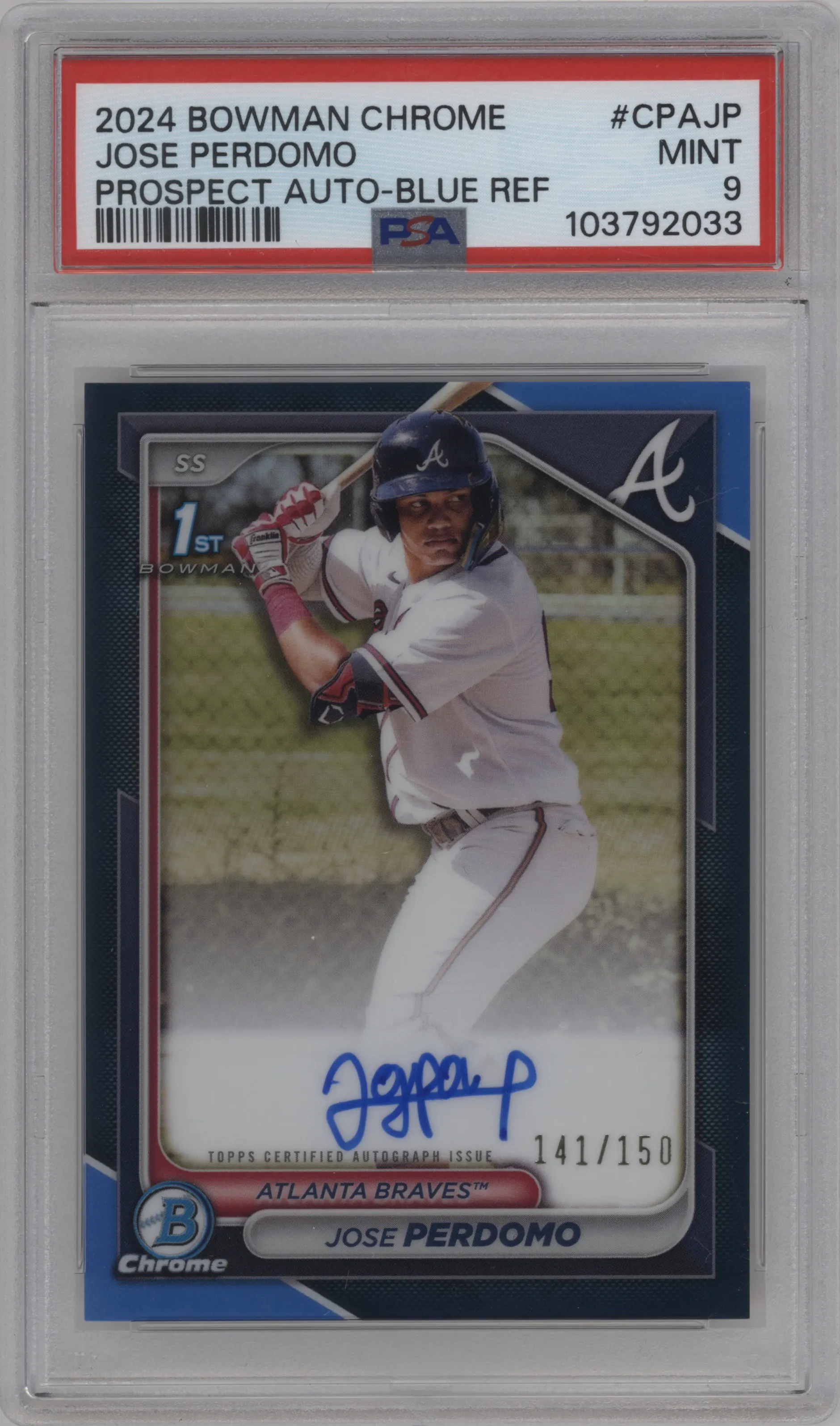 2024 Bowman Chrome Pros.Auto Jose Perdomo Blue Refractor PSA 9